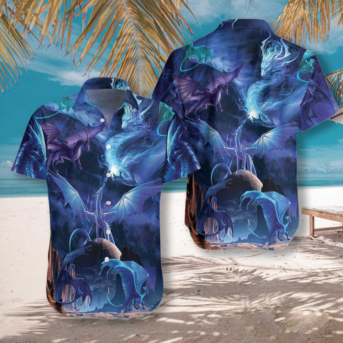 Blue Universe Dragon Magical Design Hawaiian Shirt, Hawaiian For Gift