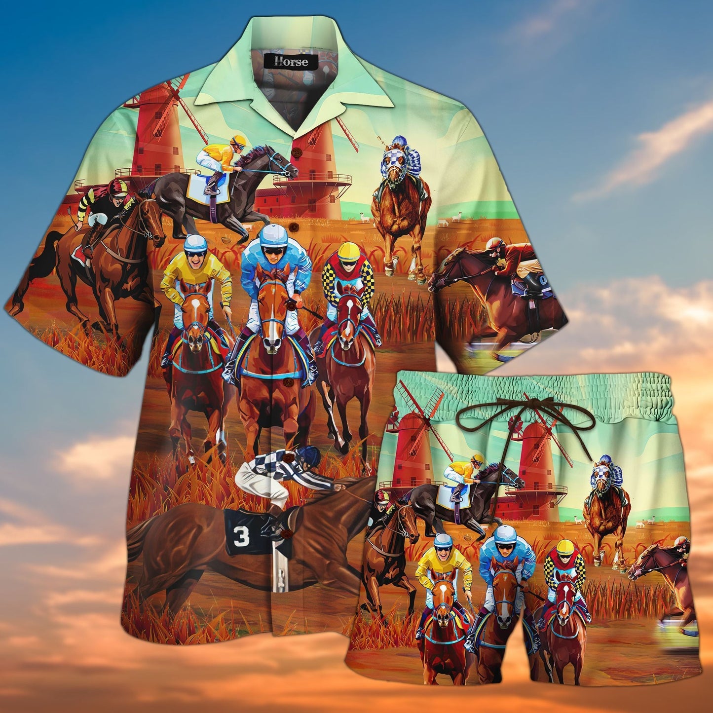 Rásaíocht Chapall Clasaiceach Léine agus Gearróga Haváí Ornáideacha Crazy, Bronntanas Léine Haváís, Bronntanas Nollag