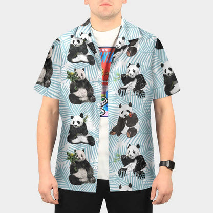 Dearadh Éadrom Spéir Gorm Léine Haváís Panda Ar Dhuilleoga Palm, Bronntanas Léine Haváíais, Bronntanas Nollag