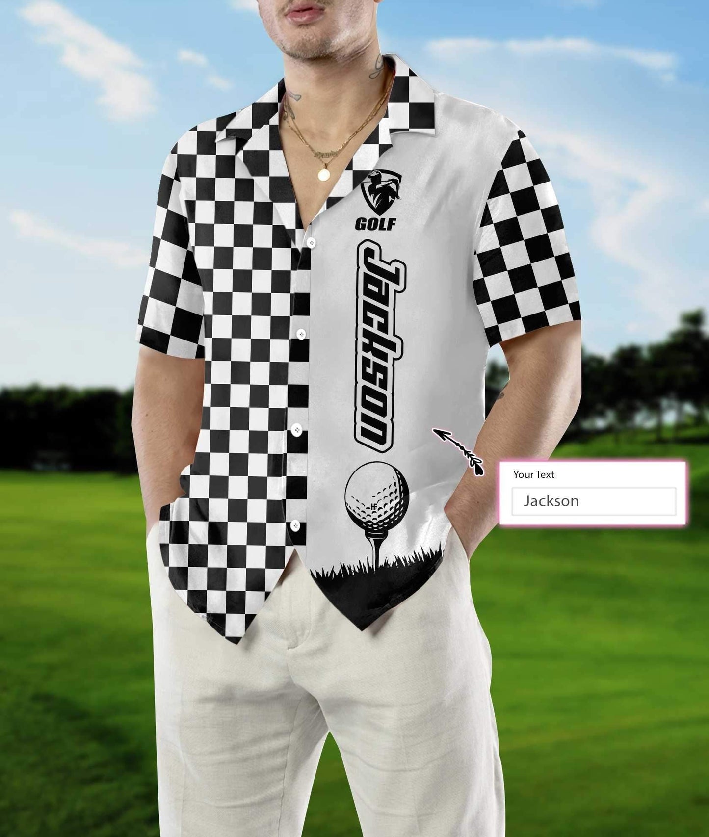 Checkboard Style Golf Custom Name Hawaiian Shirt, Hawaiian For Gift