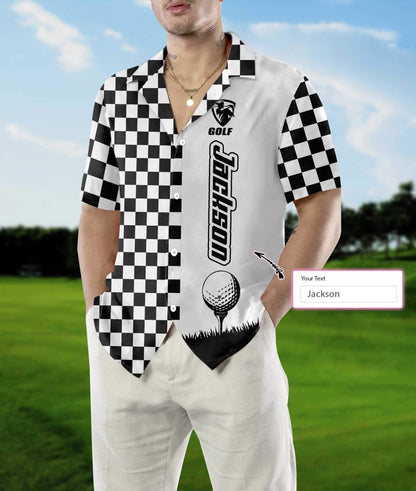 Checkboard Style Golf Custom Name Hawaiian Shirt, Hawaiian For Gift