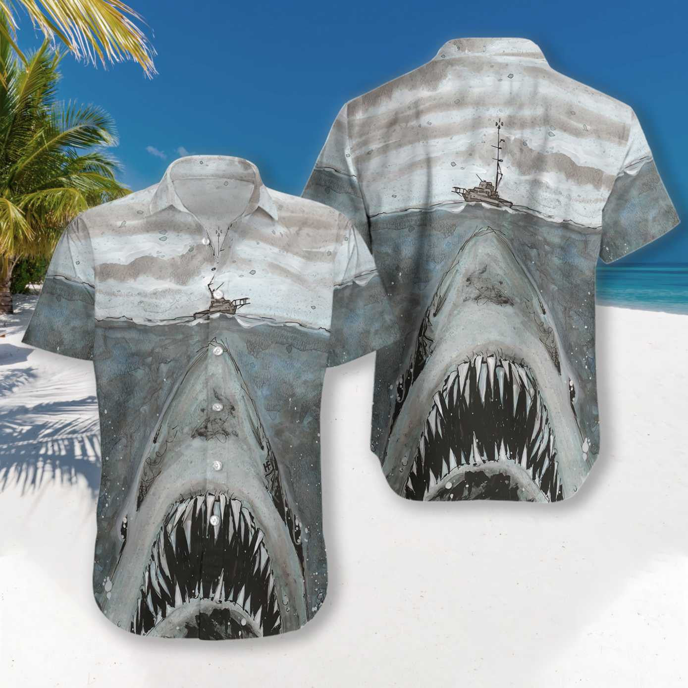 Shark With Sharp Teeth Nice Painting Hawaiian Shirt,Hawaiian Shirt Gift, Christmas Gift