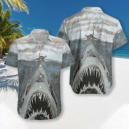 Shark With Sharp Teeth Nice Painting Hawaiian Shirt,Hawaiian Shirt Gift, Christmas Gift