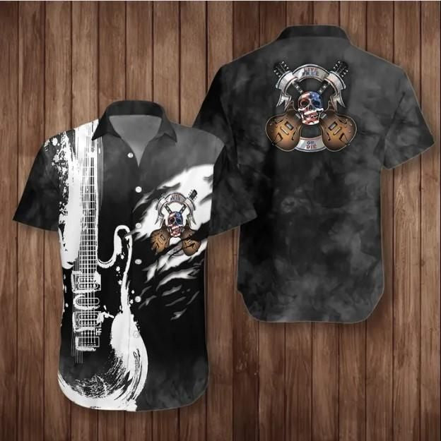 Black And White Electric Guitar Free Hawaiian Shirt, Hawaiian For Gift