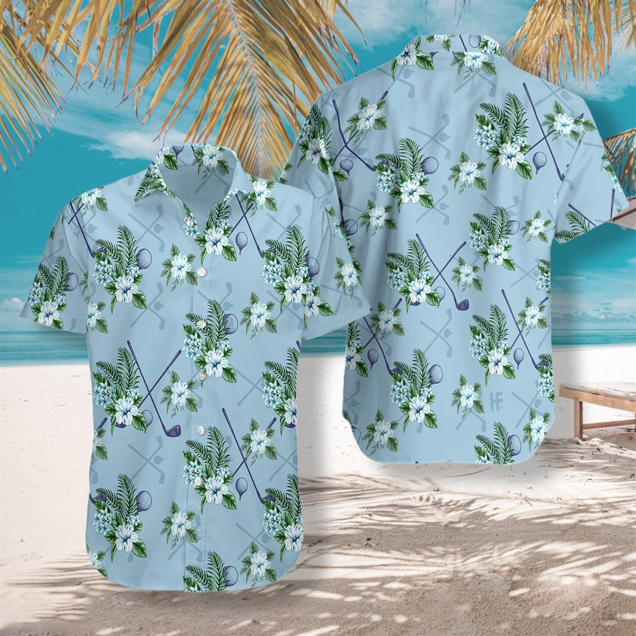 Gailf Trópaiceach 5 Ar Chúlra Gorm Dearadh Léine Haváís, Bronntanas Léine Haváíais, Bronntanas Nollag