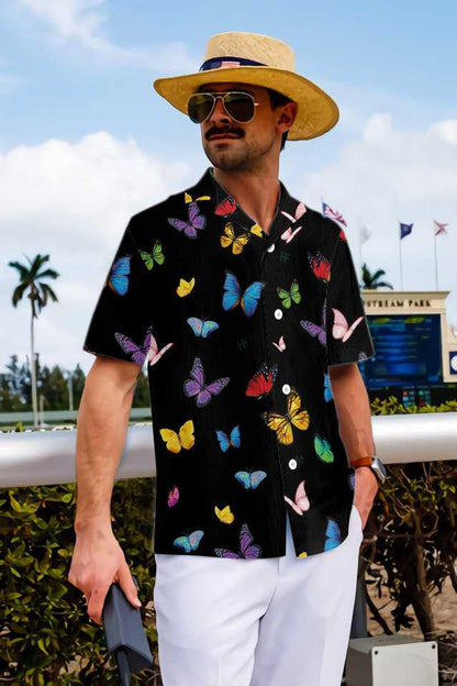 Bright Colored Butterflies Seamless Design Hawaiian Shirt, Hawaiian For Gift