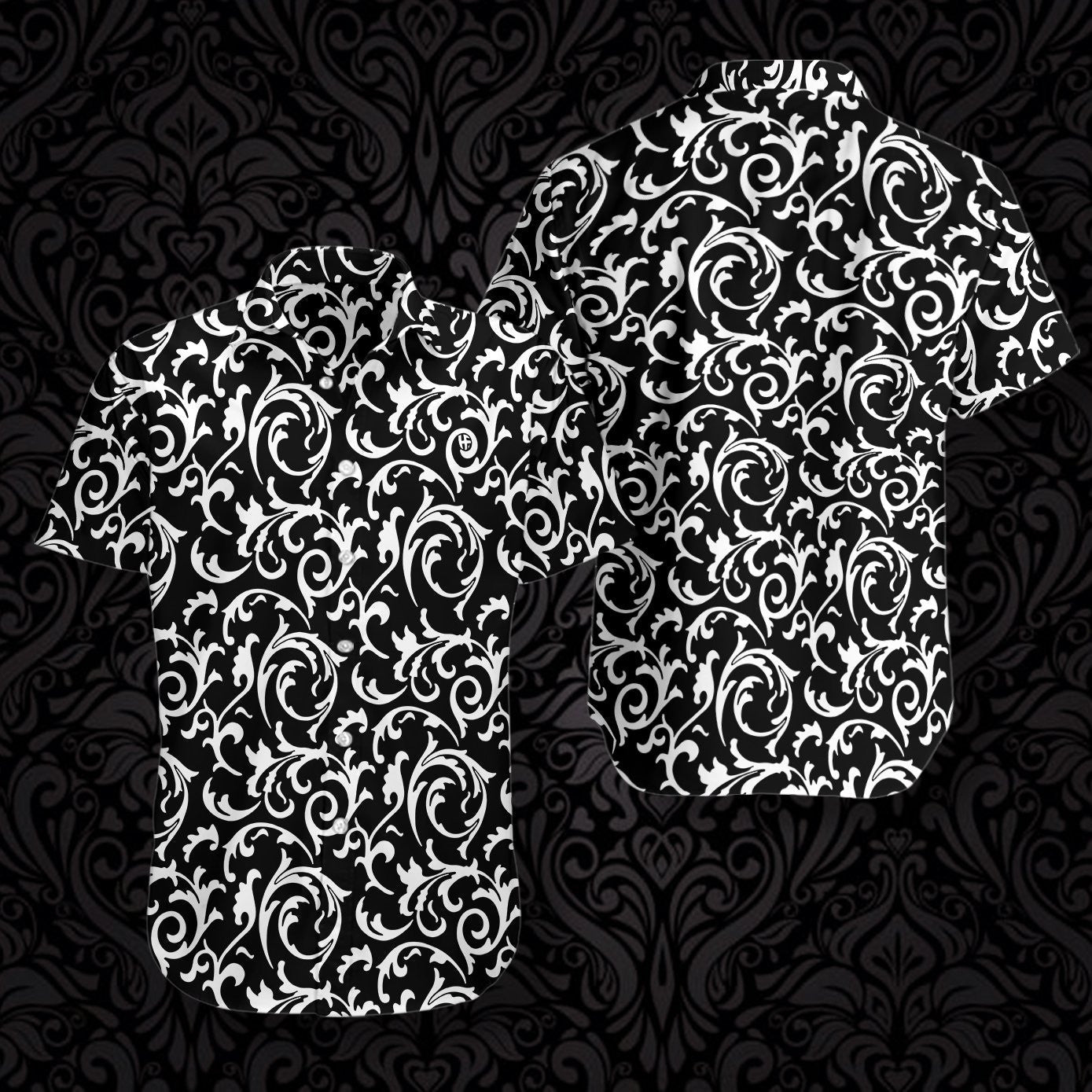 Dubh Agus Bán Dearadh Stíl Goth Floral Gan uaim Léine Haváís, Bronntanais Léine Haváís, Bronntanas Nollag