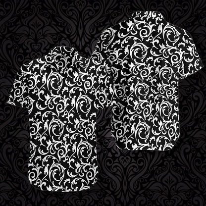 Dubh Agus Bán Dearadh Stíl Goth Floral Gan uaim Léine Haváís, Bronntanais Léine Haváís, Bronntanas Nollag