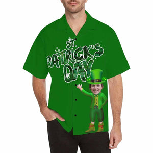 St Patrick's Day Leprechaun Say Hi Custom Photo Hawaiian Shirt, Hawaiian Shirt Gift, Christmas Gift