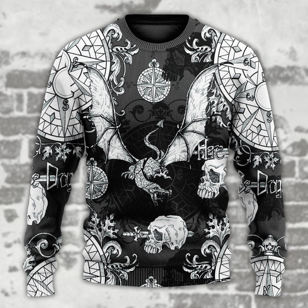 Dragon Snorting Fire Gothic Nautical Compass And Baroque Ugly Christmas Sweater, Christmas Gift, Gift Christmas 2024