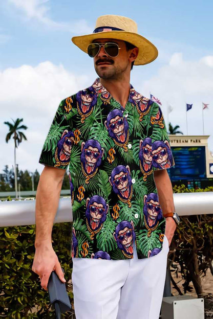 Tropical Millionaire Monkey Awesome Background Design Hawaiian Shirt,Hawaiian Shirt Gift, Christmas Gift