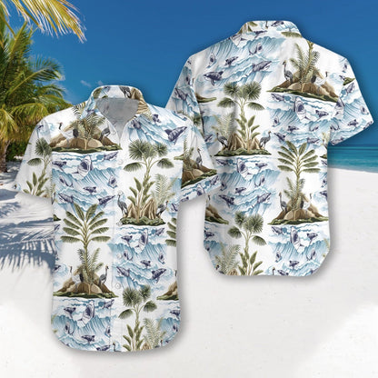 Shark With Lovely Island Pattern Hawaiian Shirt, Hawaiian Shirt Gift, Christmas Gift