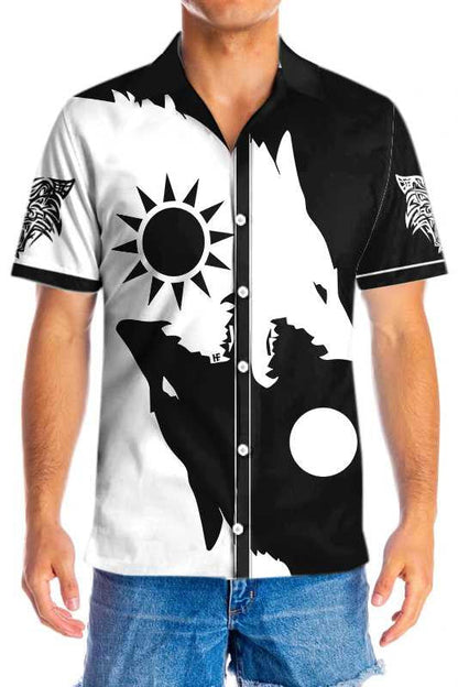 The Sun Day And Night Wolves Hawaiian Shirt,Hawaiian Shirt Gift, Christmas Gift