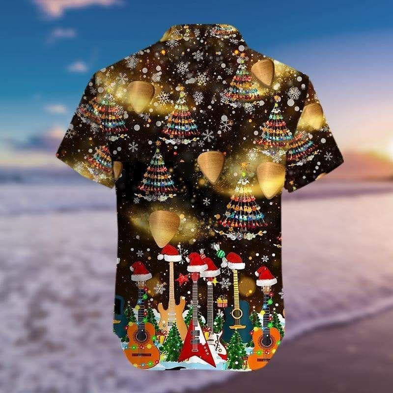Into Music Guitar Christmas Tree Design Hawaiian Shirt, Hawaiian For Gift
