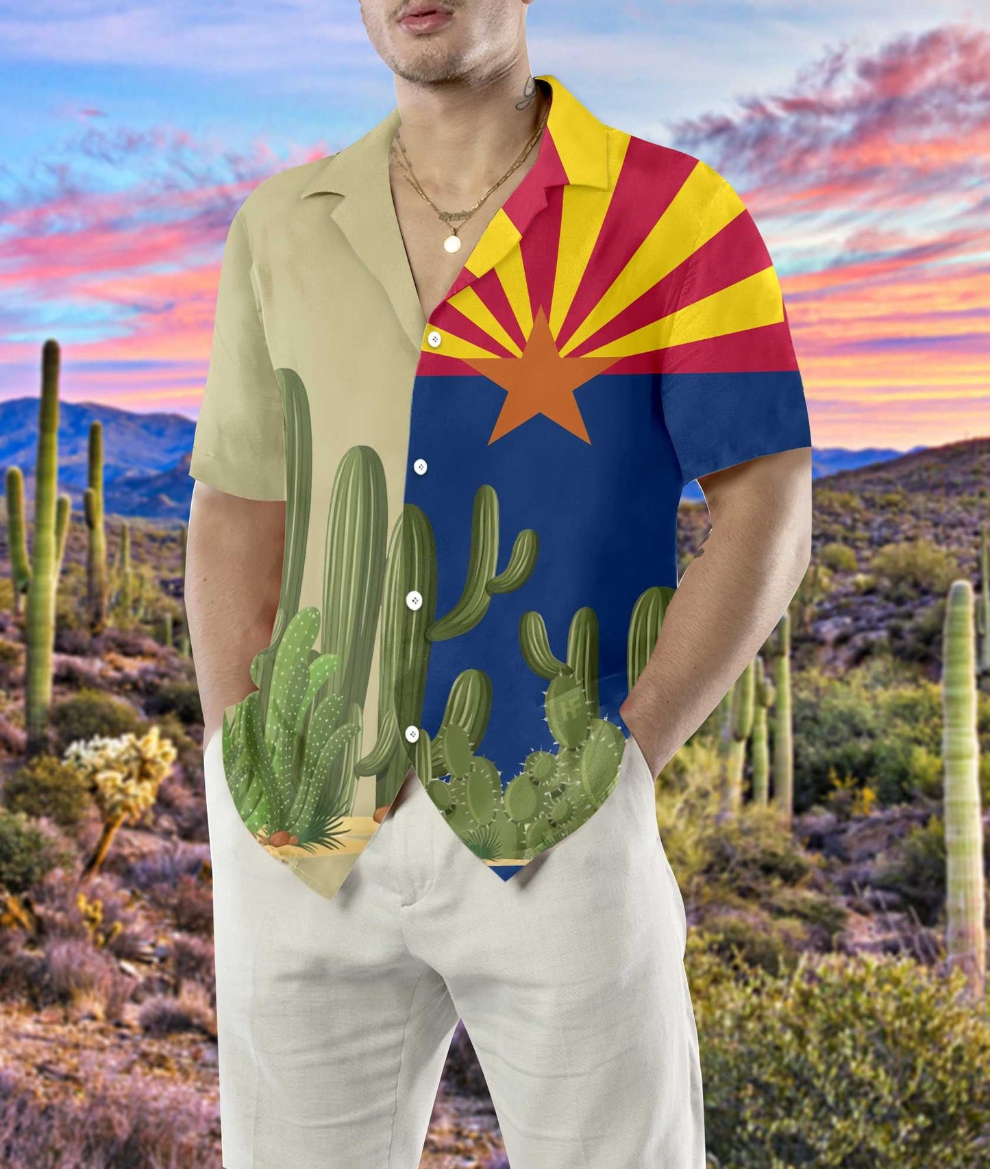 Proud Of Arizona Flag Saguaro Design Hawaiian Shirt,Hawaiian Shirt Gift, Christmas Gift