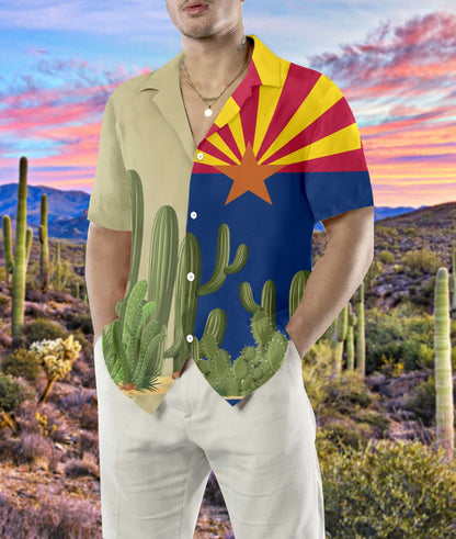 Proud Of Arizona Flag Saguaro Design Hawaiian Shirt,Hawaiian Shirt Gift, Christmas Gift