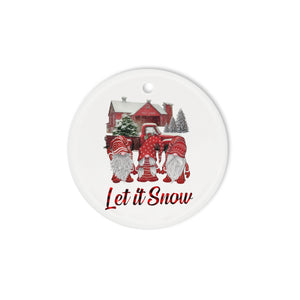 Buffalo plaid let it snow Gnome Merry Christmas Funny Christmas ceramic ornament - Merry Christmas family gift idea