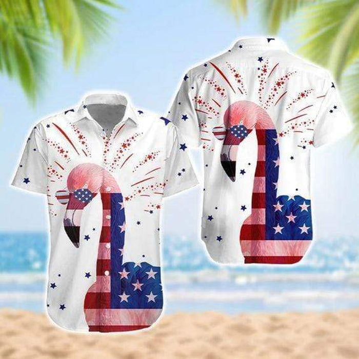 4th of July Flamingo Hawaiian Shirt,Hawaiian Shirt Gift,Christmas Gift