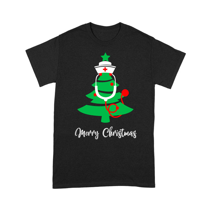 Merry Christmas Stethoscope Nurse Christmas Tree  Tee Shirt Gift For Christmas