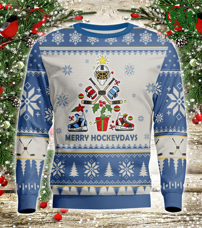 Hockey Blue Christmas Tree Ugly Sweater, Christmas Ugly Sweater, Christmas Gift, Gift Christmas 2024