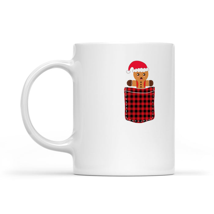 Gingerbread Cookie In The Red Buffalo Plaid Pocket Christmas  White Mug Gift For Christmas