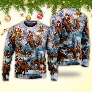 Christmas Santa Claus Riding Horse Snow Mountain Art Style Ugly Christmas Sweater, Christmas Gift, Gift Christmas 2024