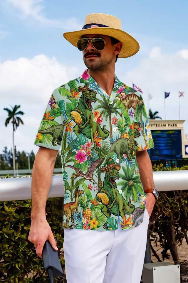 Prehistoric Creature Tropical Dinosaur Hawaiian Shirt,Hawaiian Shirt Gift, Christmas Gift
