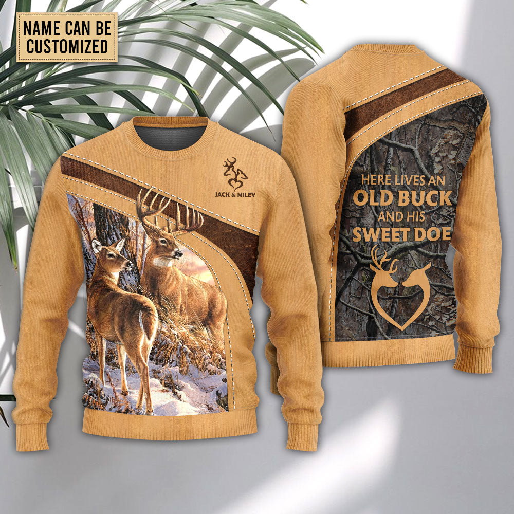 Deer Here Lives An Old Buck And His Sweet Doe Personalized Ugly Christmas Sweater, Christmas Gift, Gift Christmas 2024