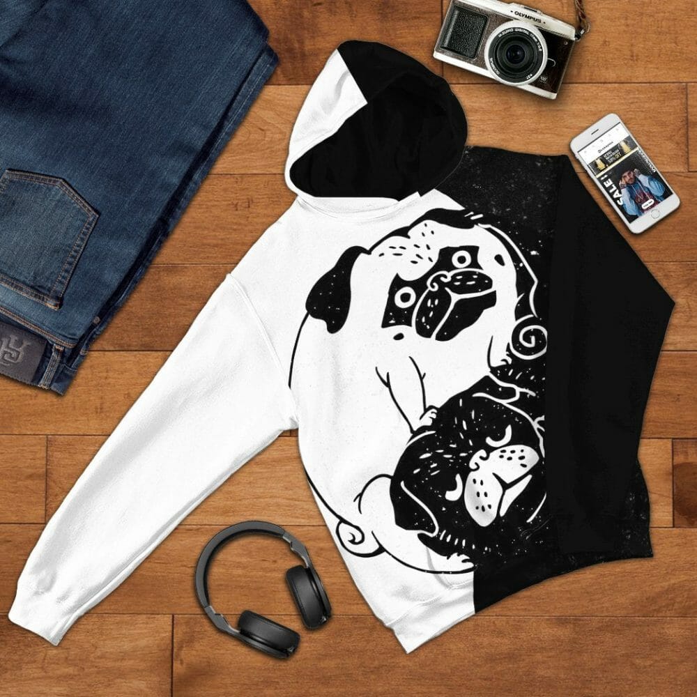 3D Pug Ceann Agus Yang Chustaim Tshirt Éadaí Cochaill