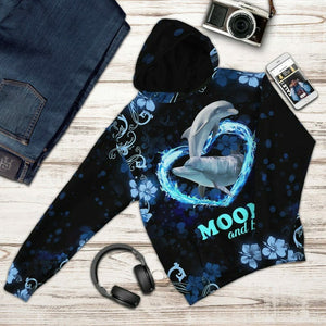 3D Moon And Back Couple Dolphin Tshirt Hoodie Apparel