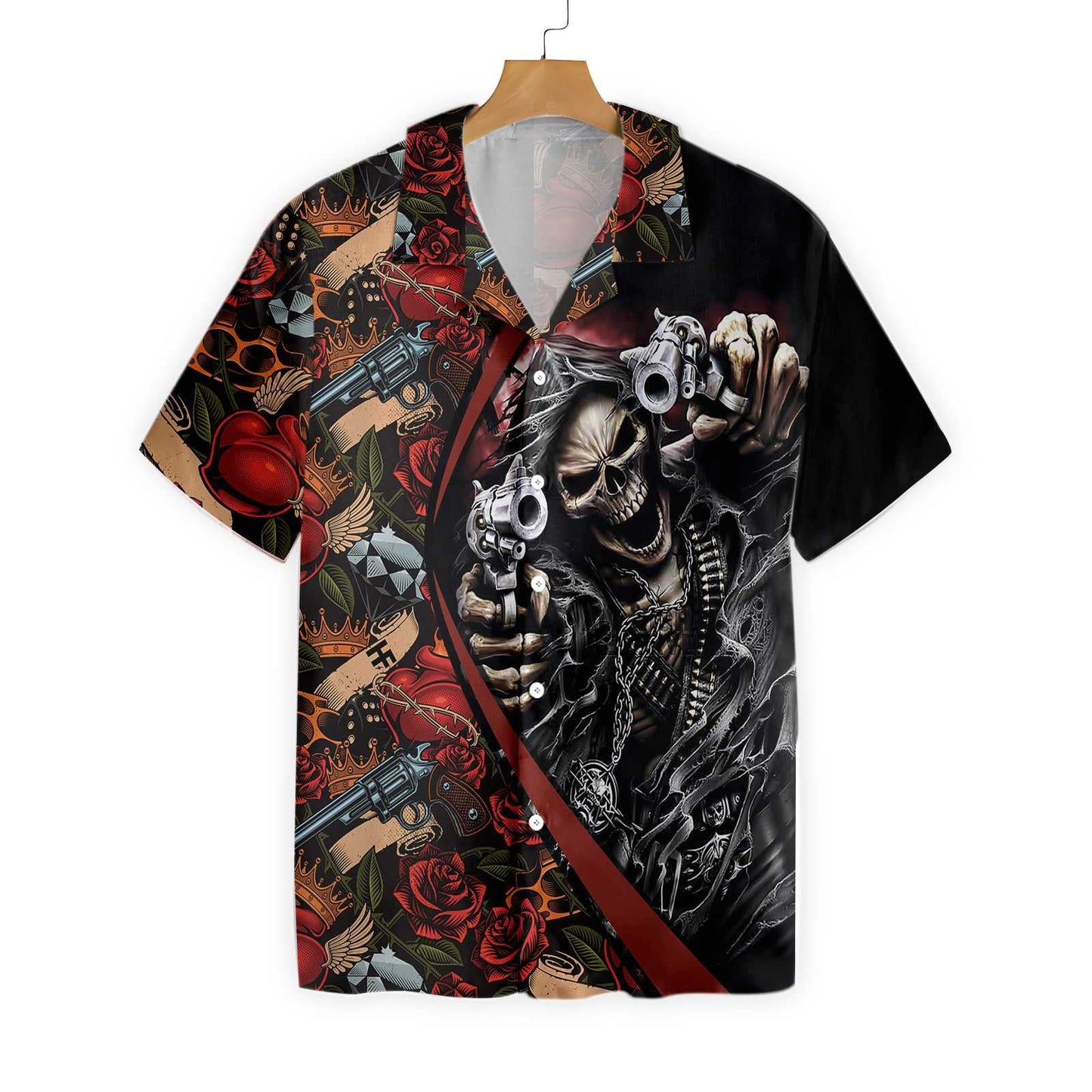 Weapon And Cool Gun Skull Design Hawaiian Shirt, Hwaiian For Gift