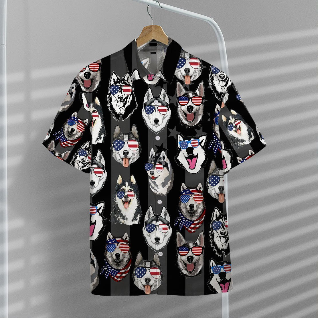 Husky American Seamless Background Design Hawaiian Shirt, Hawaiian For Gift