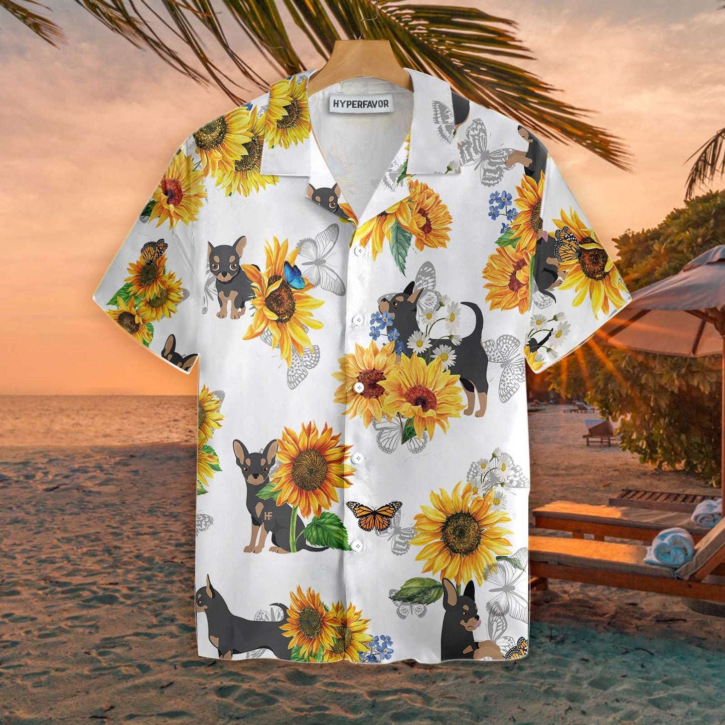 Speicis Bláthanna Lover Chihuahua Le Léine Haváí Lus na Gréine, Bronntanas Léine Haváí, Bronntanas Nollag