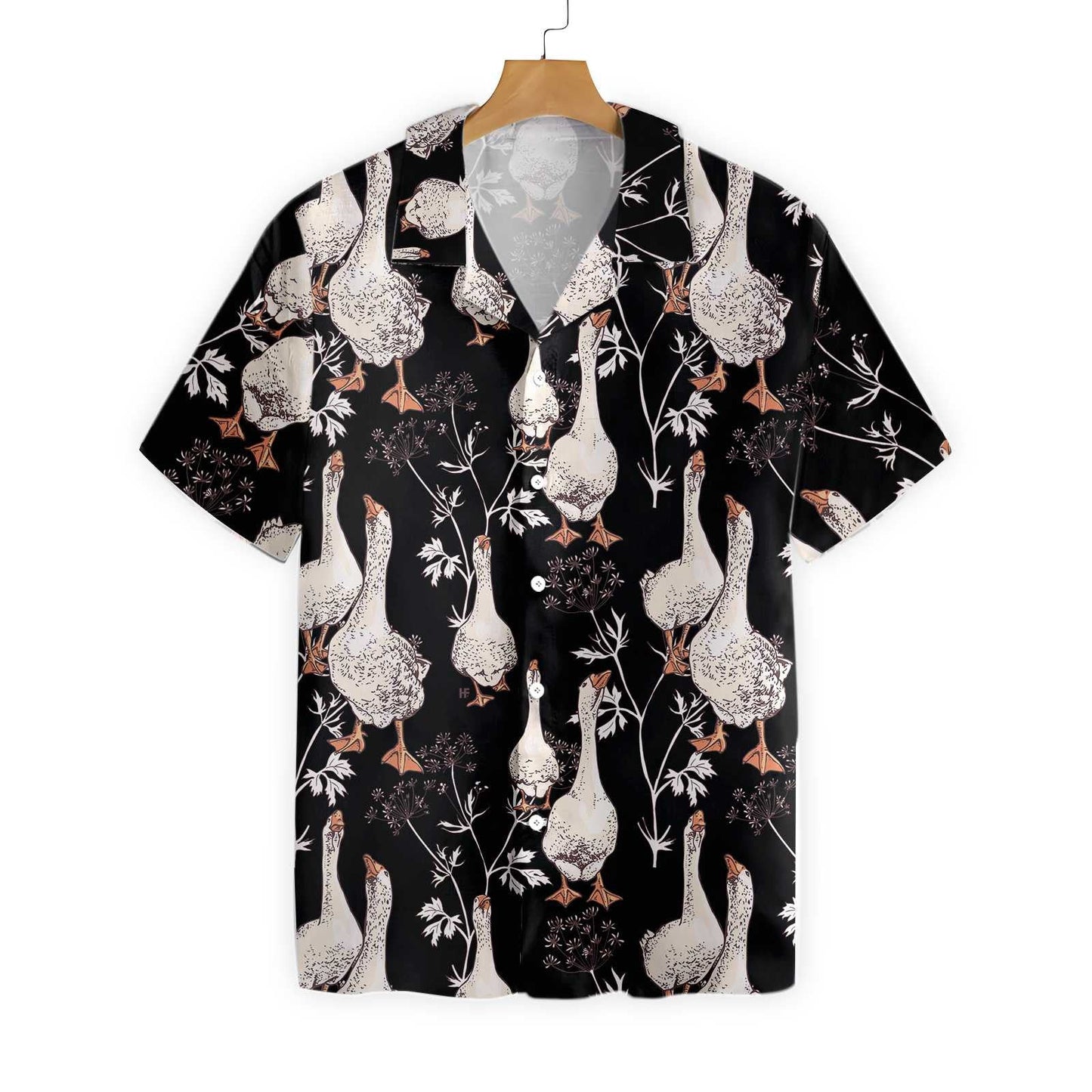 Seamless Gooses On Black Design Hawaiian Shirt, Hawaiian Shirt Gift, Christmas Gift