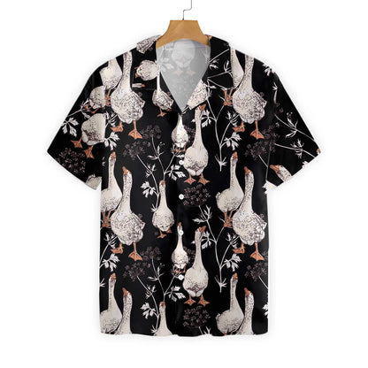 Seamless Gooses On Black Design Hawaiian Shirt, Hawaiian Shirt Gift, Christmas Gift