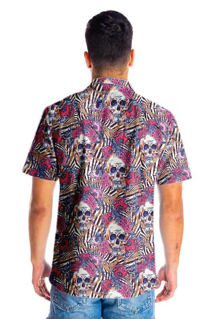 Cool Skull With Roses On Zebra Design Hawaiian Shirt, Hawaiian Shirt Gift, Christmas Gift