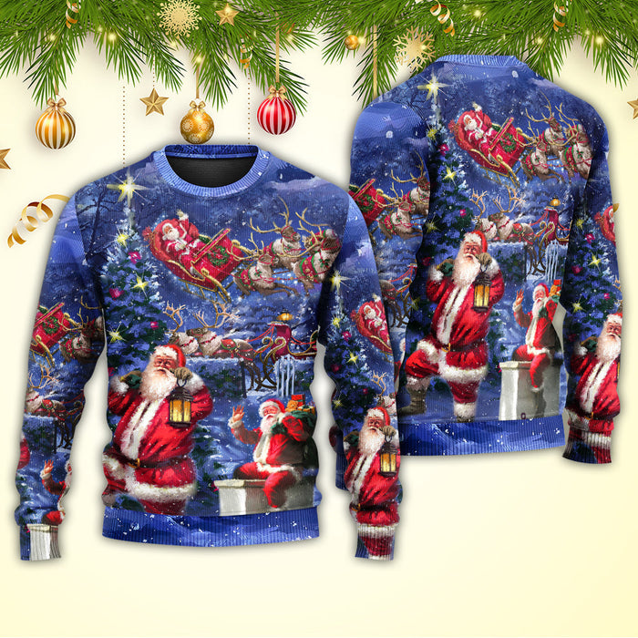 Christmas Santa Claus Chilling Happy Xmas Light Art Style Ugly Christmas Sweater, Christmas Gift, Gift Christmas 2024