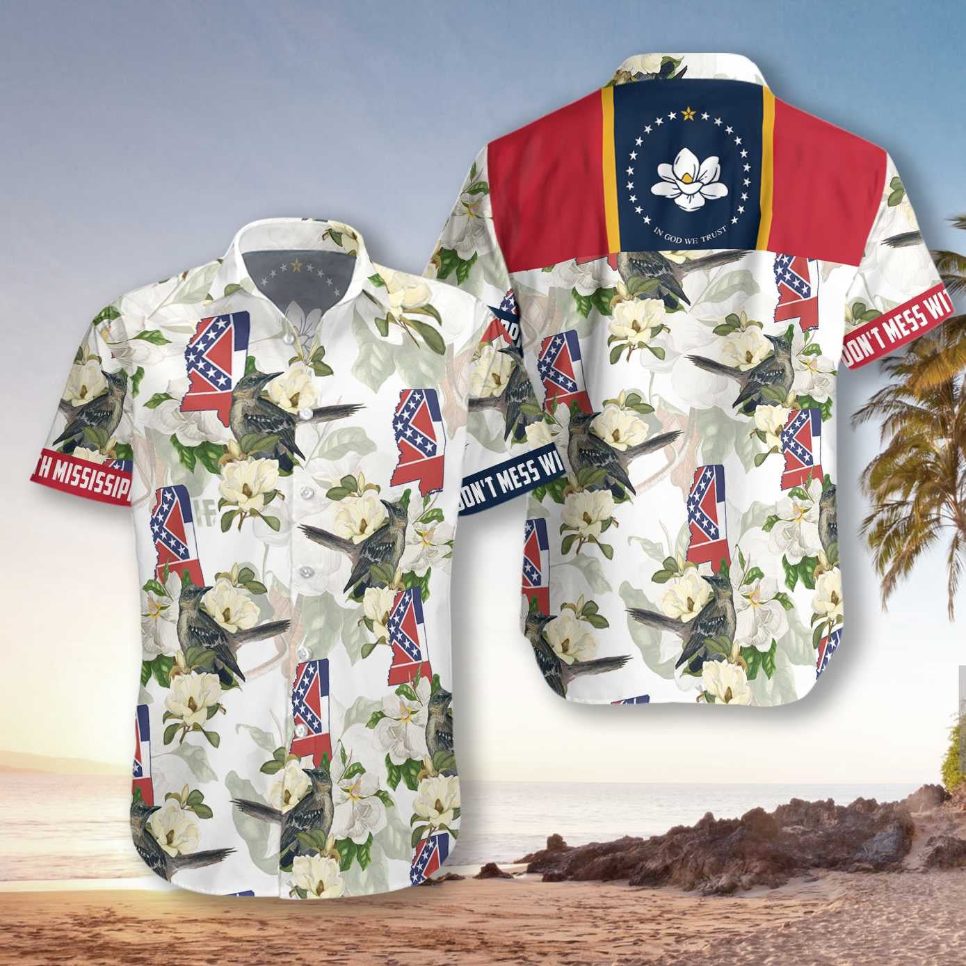 Mississippi Mockingbird And Magnolia Nice Design Hawaiian Shirt,Hawaiian Shirt Gift, Christmas Gift
