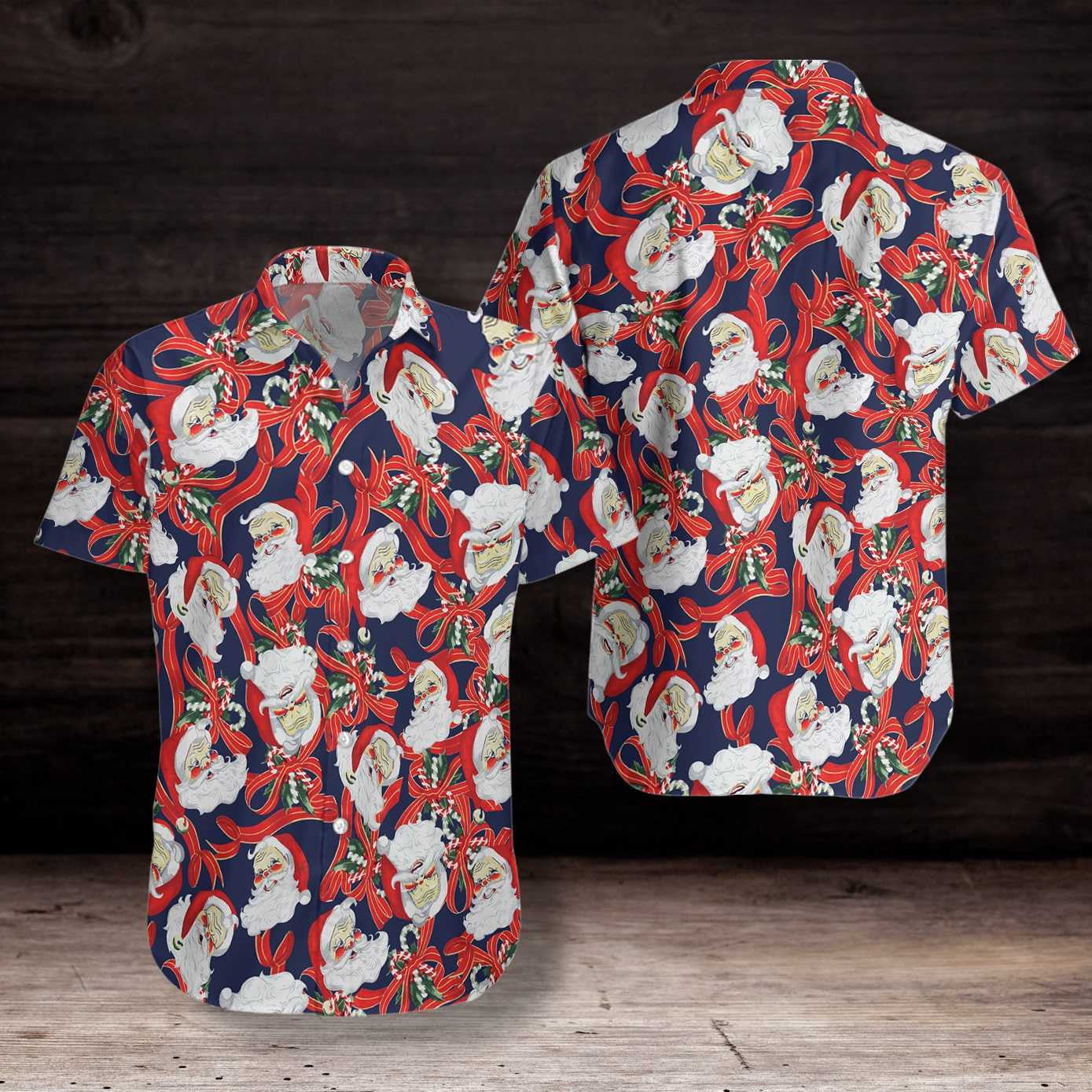 Santa Claus Face On Blue Pattern Hawaiian Shirt,Hawaiian Shirt Gift, Christmas Gift