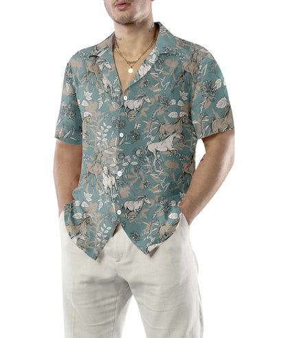 Drab Color Beautiful Horses Design Hawaiian Shirt,Hawaiian Shirt Gift, Christmas Gift