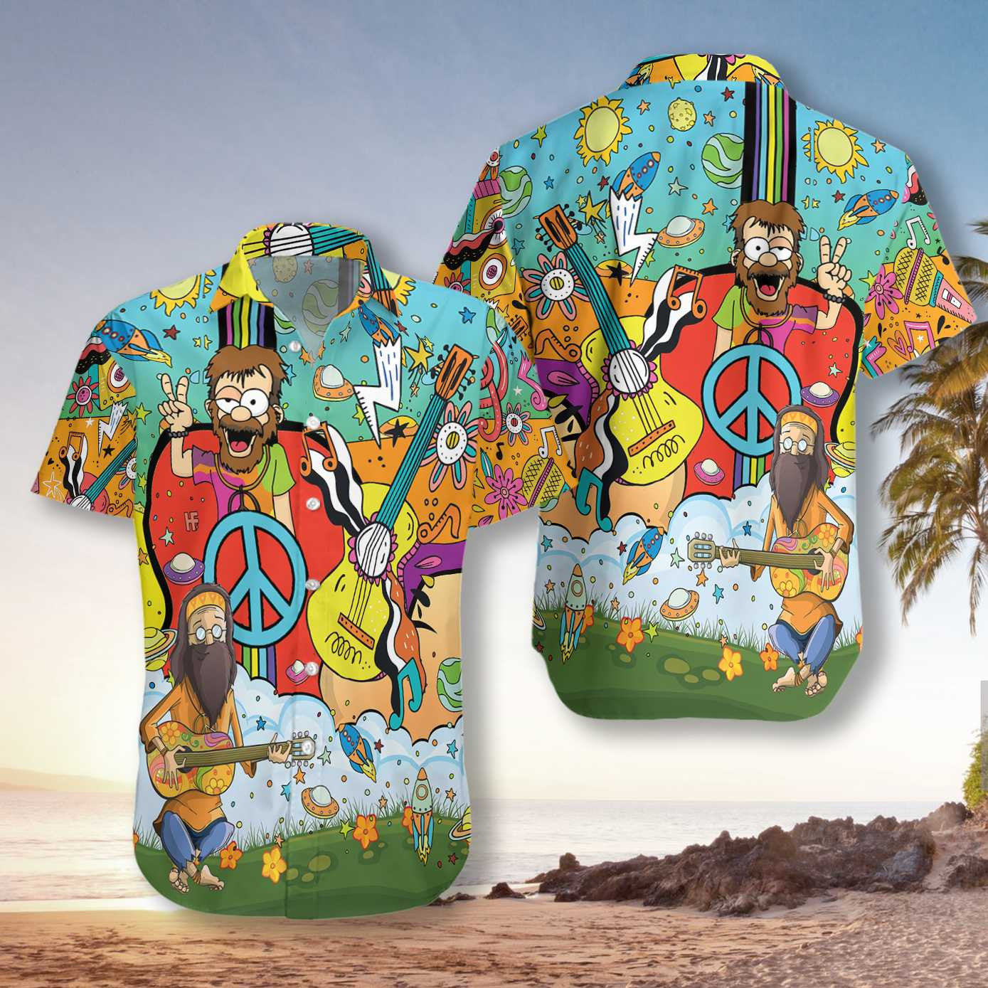 What Is Hippie Funny Guitar Pattern Hawaiian Shirt, Hwaiian For Gift