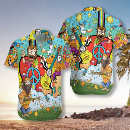 What Is Hippie Funny Guitar Pattern Hawaiian Shirt, Hwaiian For Gift