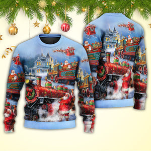 Christmas Santa Claus Train Gift For Xmas Painting Style Ugly Christmas Sweater, Christmas Gift, Gift Christmas 2024