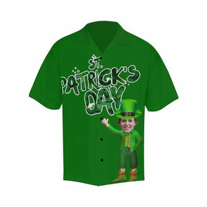 St Patrick's Day Leprechaun Say Hi Custom Photo Hawaiian Shirt, Hawaiian Shirt Gift, Christmas Gift