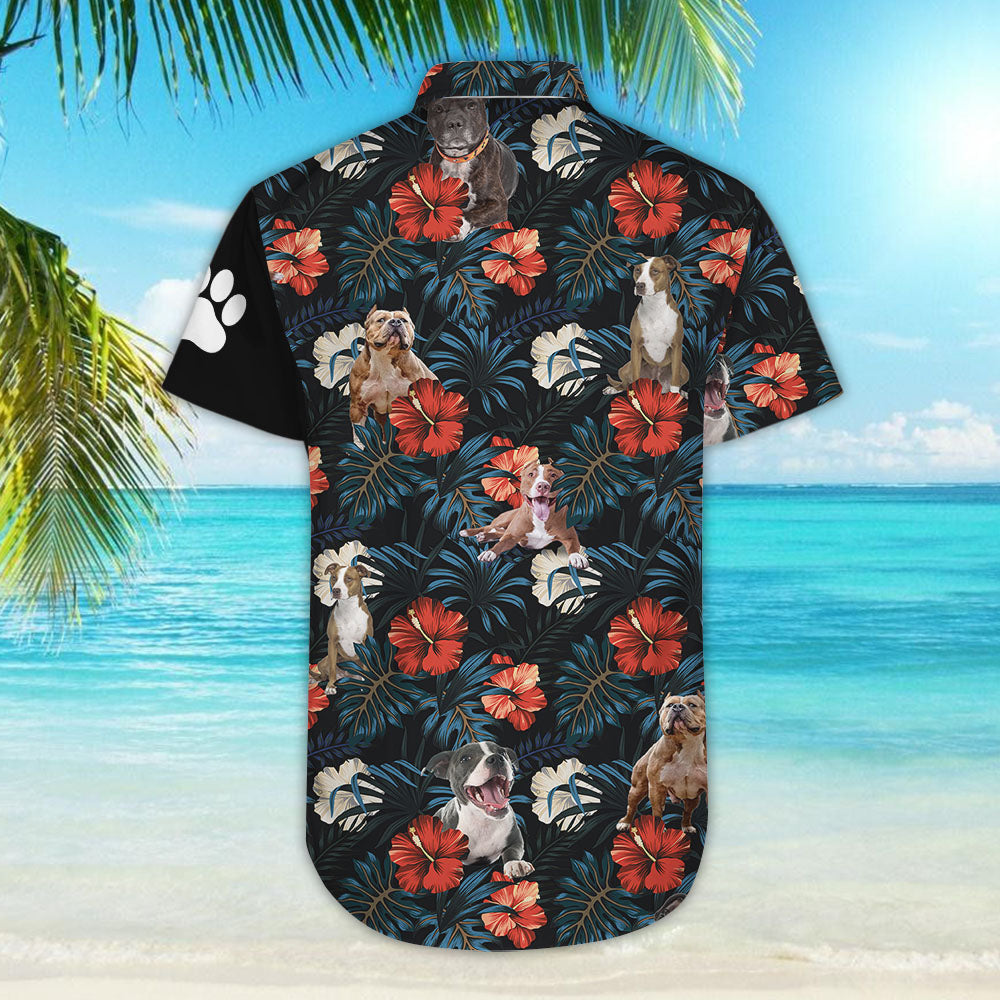 Dog Hawaiian Shirt - Custom Name Pit Bull Terrier American Flag Tropical Hawaiian Shirts - Gift For Summer_Hawaiian Shirt Gift, Christmas Gift