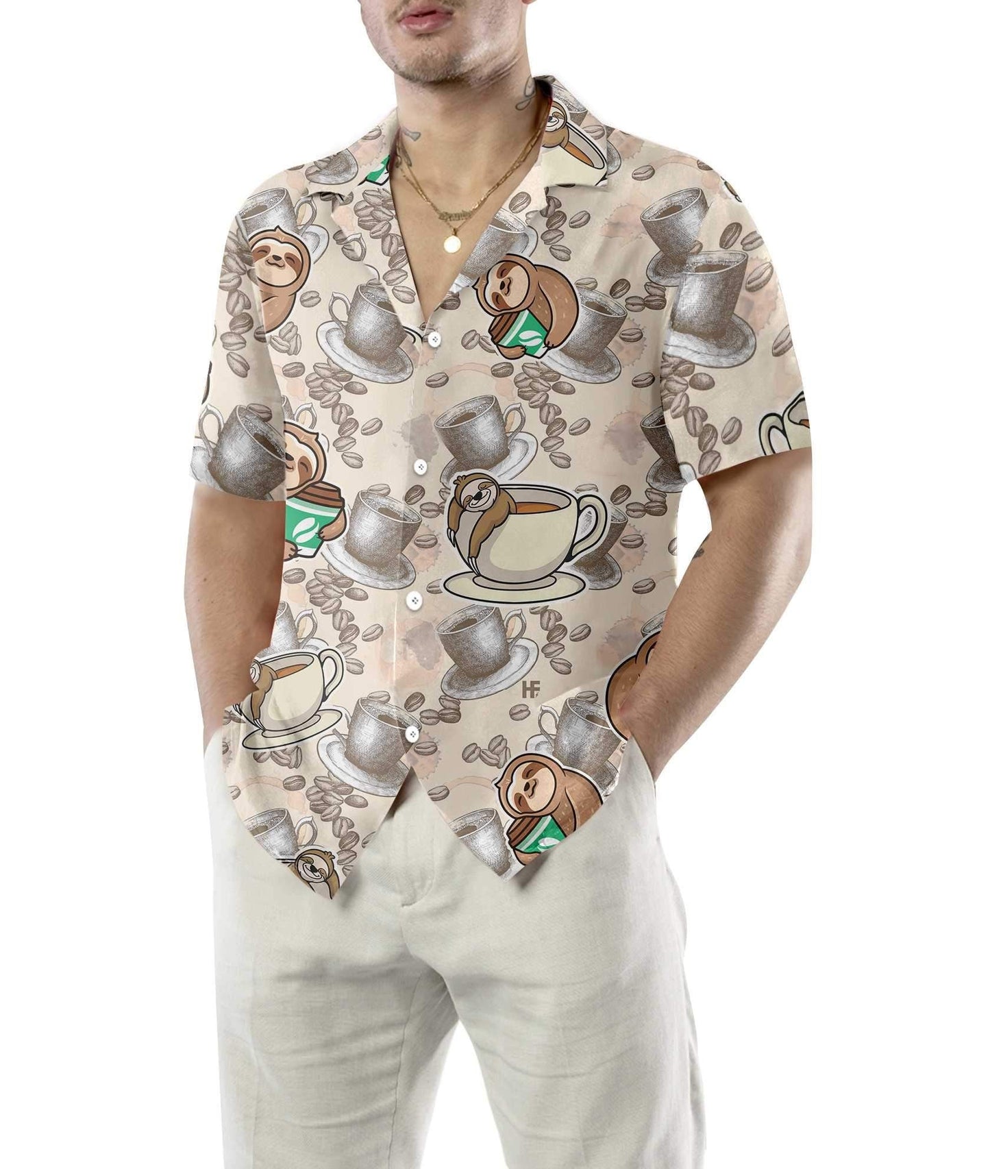 Ideal Coffee And Lazy Sloth Design Hawaiian Shirt, Hawaiian For Gift