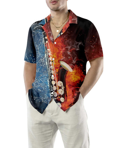 Nice Saxophone With Water And Flame Hawaiian Shirt,Hawaiian Shirt Gift, Christmas Gift