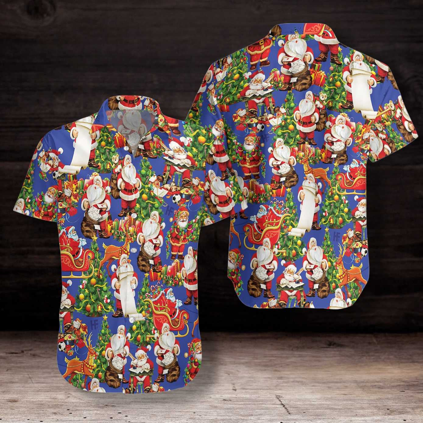 Blue Violet Design Hawaiian Shirt Merry Christmas Santa Claus, Hawaiian Shirt Gift, Christmas Gift