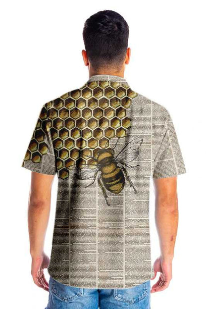 Vintage Honey Bee Design Hawaiian Shirt Magazine Background,Hawaiian Shirt Gift, Christmas Gift