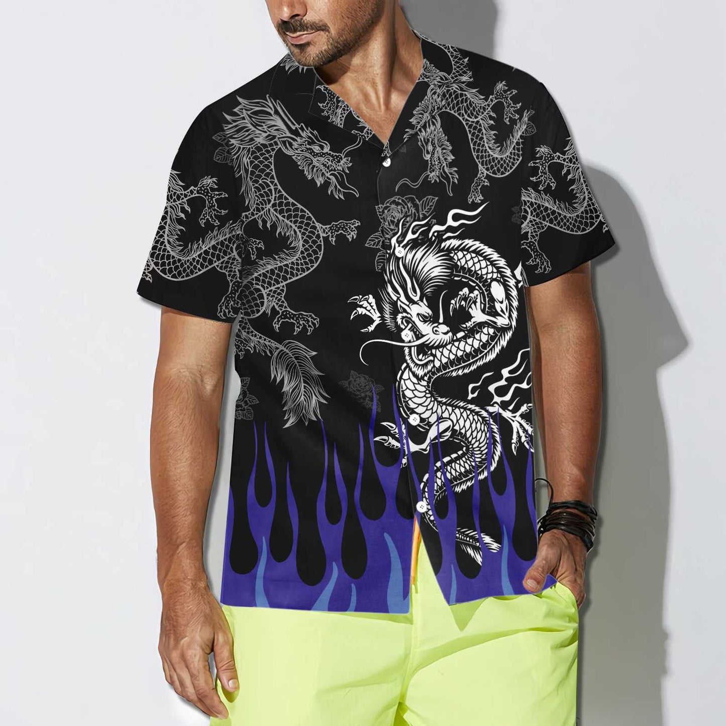 Dragon With Blue Flame Hawaiian Shirt_Hawaiian Shirt Gift, Christmas Gift